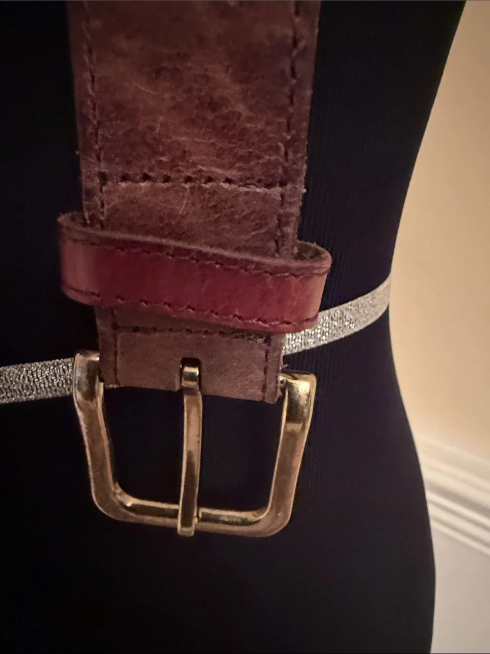 Fish Hippie Blue Patterned Canvas & Brown Leather Men's‎ Belt 36